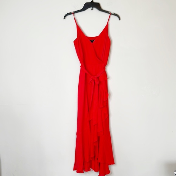 J.Crew Black Label Red Wrap ruffle tie maxi dress women size 2 - Picture 1 of 9
